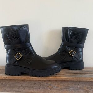 UGG Women's Black Moto Boots with Buckle Detail